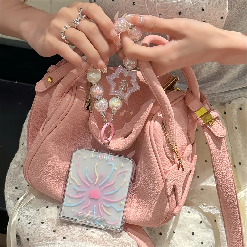 Funda trasera transparente a prueba de golpes para Samsung Galaxy Z Flip 3, 4, 5, Z Flip5, ZFlip5, pulsera de fuegos artificiales de colores