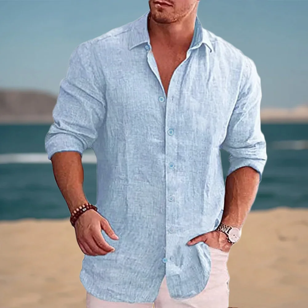 

Autumn Hot Sale Men's Long Sleeve Shirt Cotton Linen Breathable Solid Color Casual Style Plus Size Dailywear Men's Linen Shirt