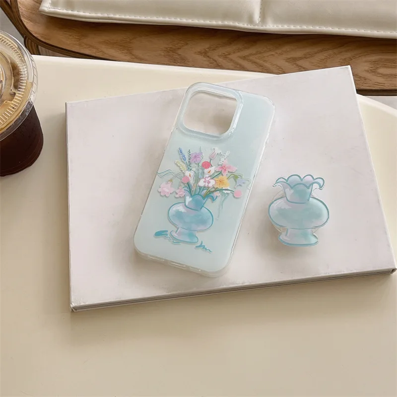 

Vase Ig Style Niche Phone Case Suitable For Iphone16 15 Promax Phone 14 13 12 ProMax With Stand Cartoon Cute Silicone Soft Shell