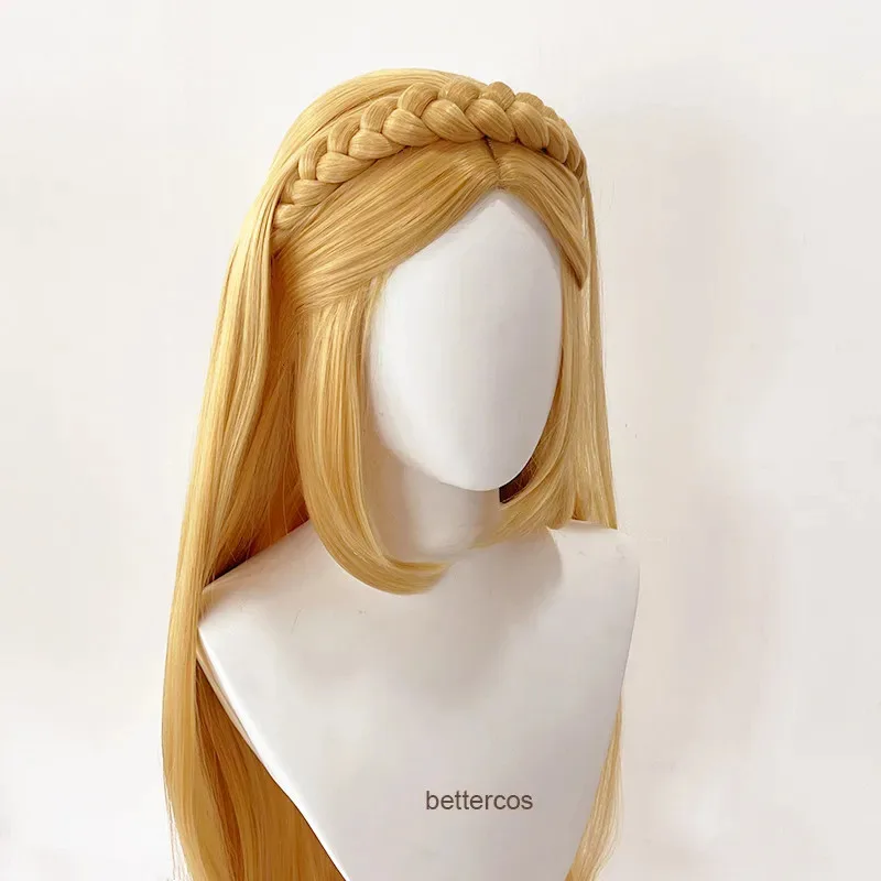 Princess Zelda Cosplay Long Golden Blonde Braided Heat Resistant Synthetic Hair Wigs + Wig Cap + Ears view 4