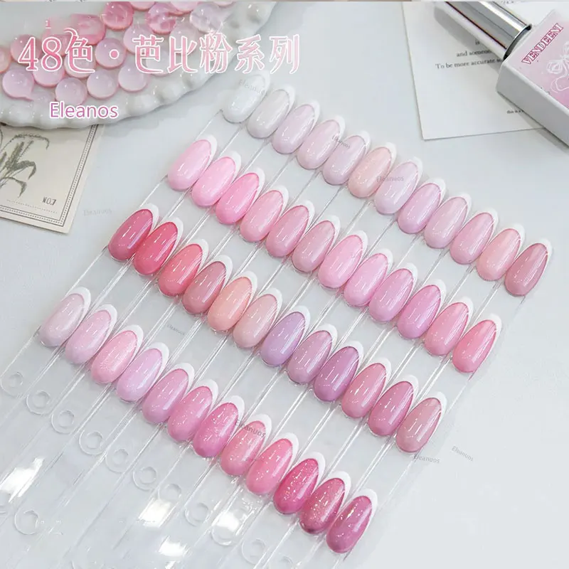 Set de 48Pcs Esmaltes en Gel Nude Rosado Alta Saturación Pastel con Tarjeta de Colores UV LED Remojable 15ml Brillantina Rosa Cereza 15ml 5