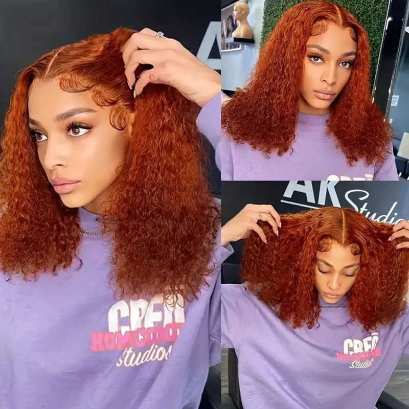 

Ginger Orange 13x4 Transparent Lace Front Human Hair Wigs For Women Water Wave Curly Short Bob Wig Human Hair Wigs Lace Wig