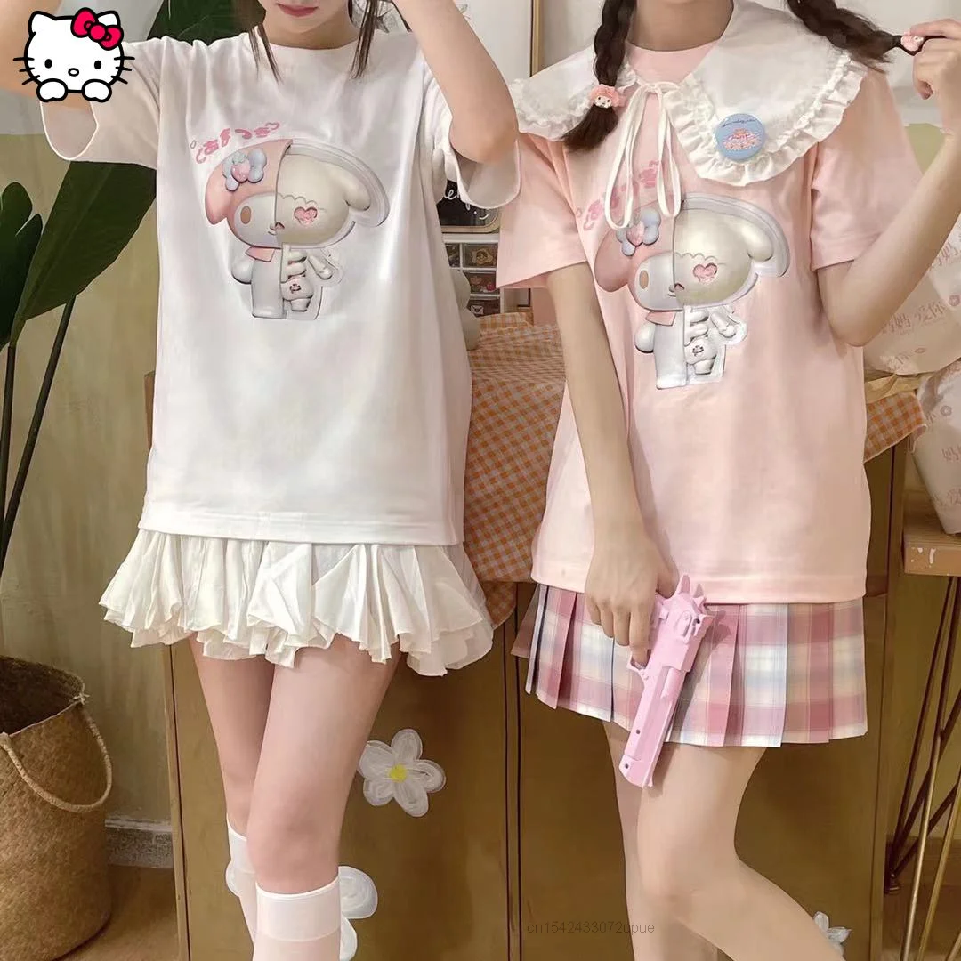 

Summer New Creative Design T-shirts With Short Sleeve Sanrio Melody Harajuku Loose Tees Crop Top Kawaii For Y2k Women Clotheing