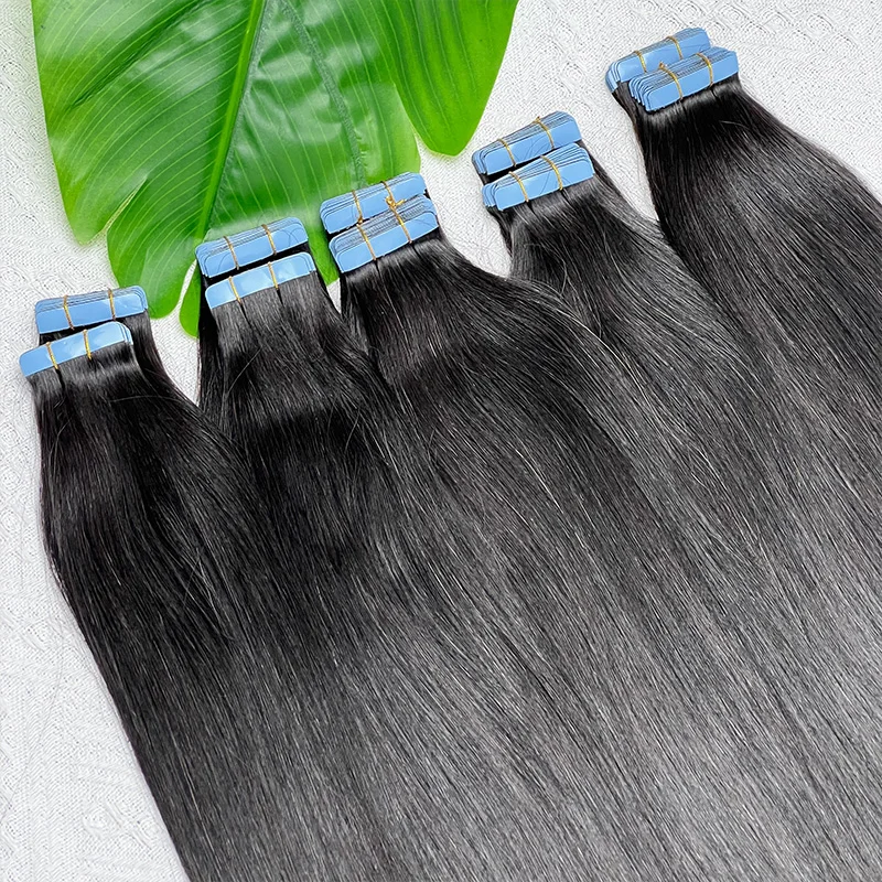 مستقيم غير مرئية بولي Tape الشريط في ملحقات الشعر البشري 40 قطعة/الحزمة سلس الجلد لحمة الشريط Ins الفيتنامية الشعر الخام الطبيعي الأسود # 1ب