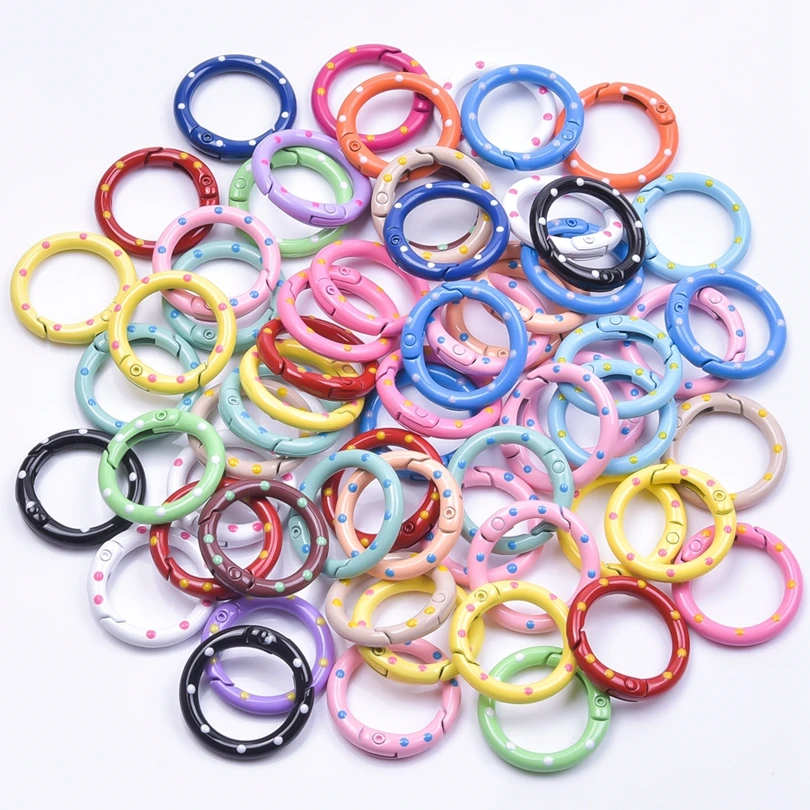 10pcs/Lot New Colorful Spring Opening Ring O Ring Spring Clasps Openable Round Carabiner Keychain Bag Clips Hook Dog Chain Buck