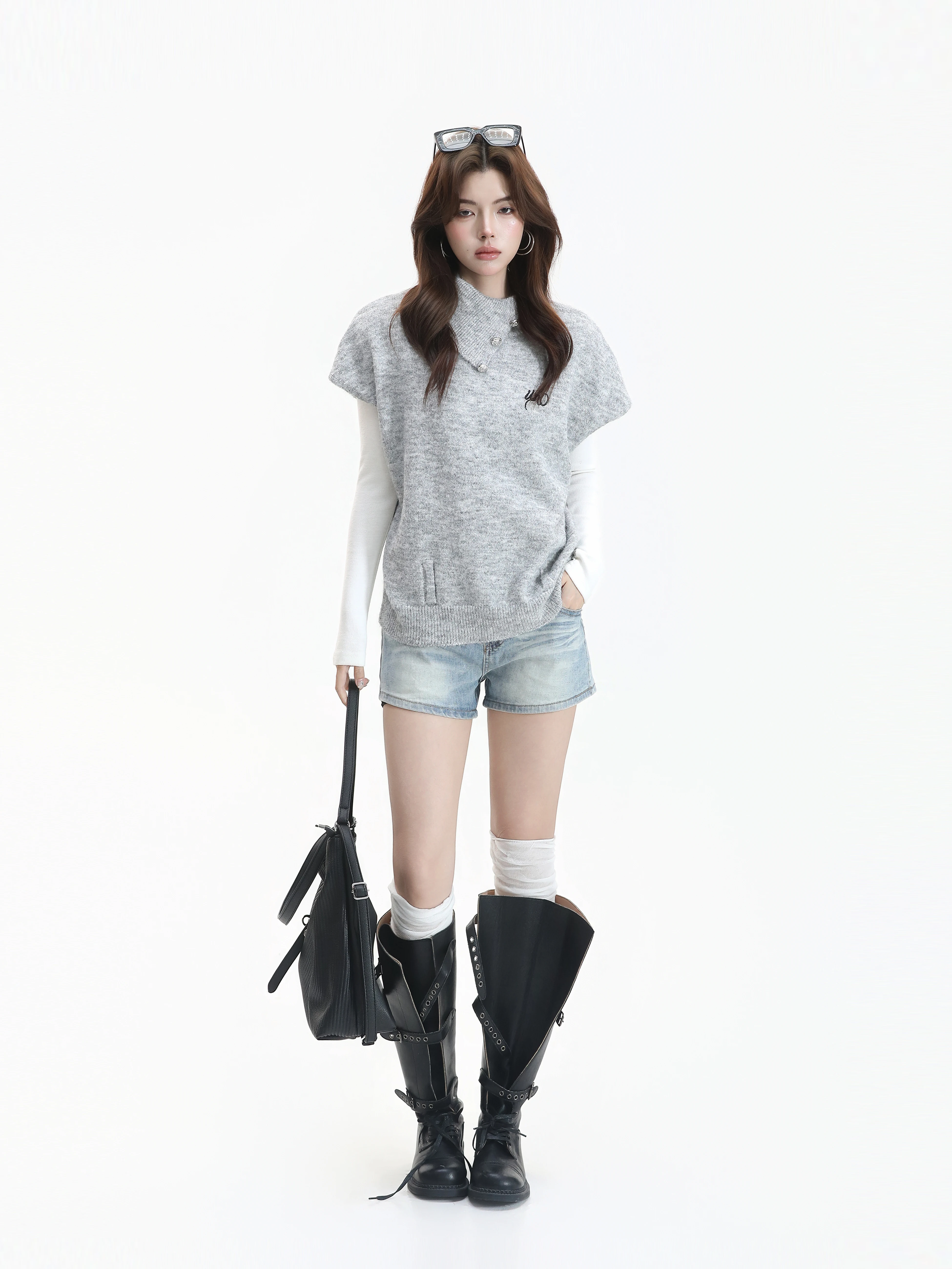 Ladies' Lazy Style Knitted Vest with Diagonal Button Placket Autumn Shoulder Sweater Soft Comfortable Casual Fashion Design