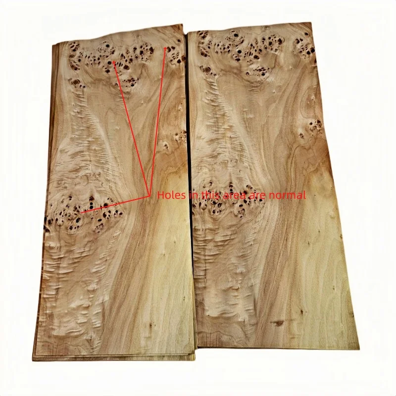 2pcs 0.5mm Natural White Poplar Burl Wood Veneer, Bookmatched, Guitar Body Veneer, DIY Marquetry Veneer 48x24cm