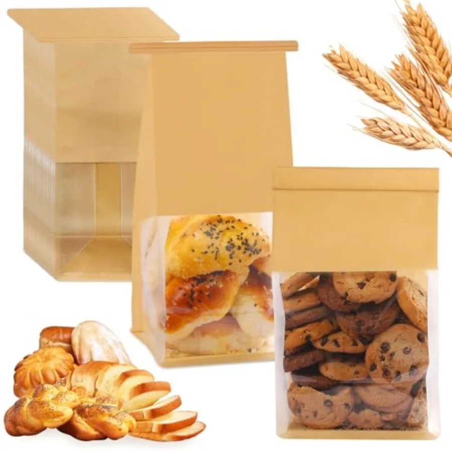 

Bread and Cookie Bags with Seal, Pack 11 x 5.1 x 3.9 Inch Bakery Bags with Window Reusable Tin Tie Tab Lock for Sealed Baked Go