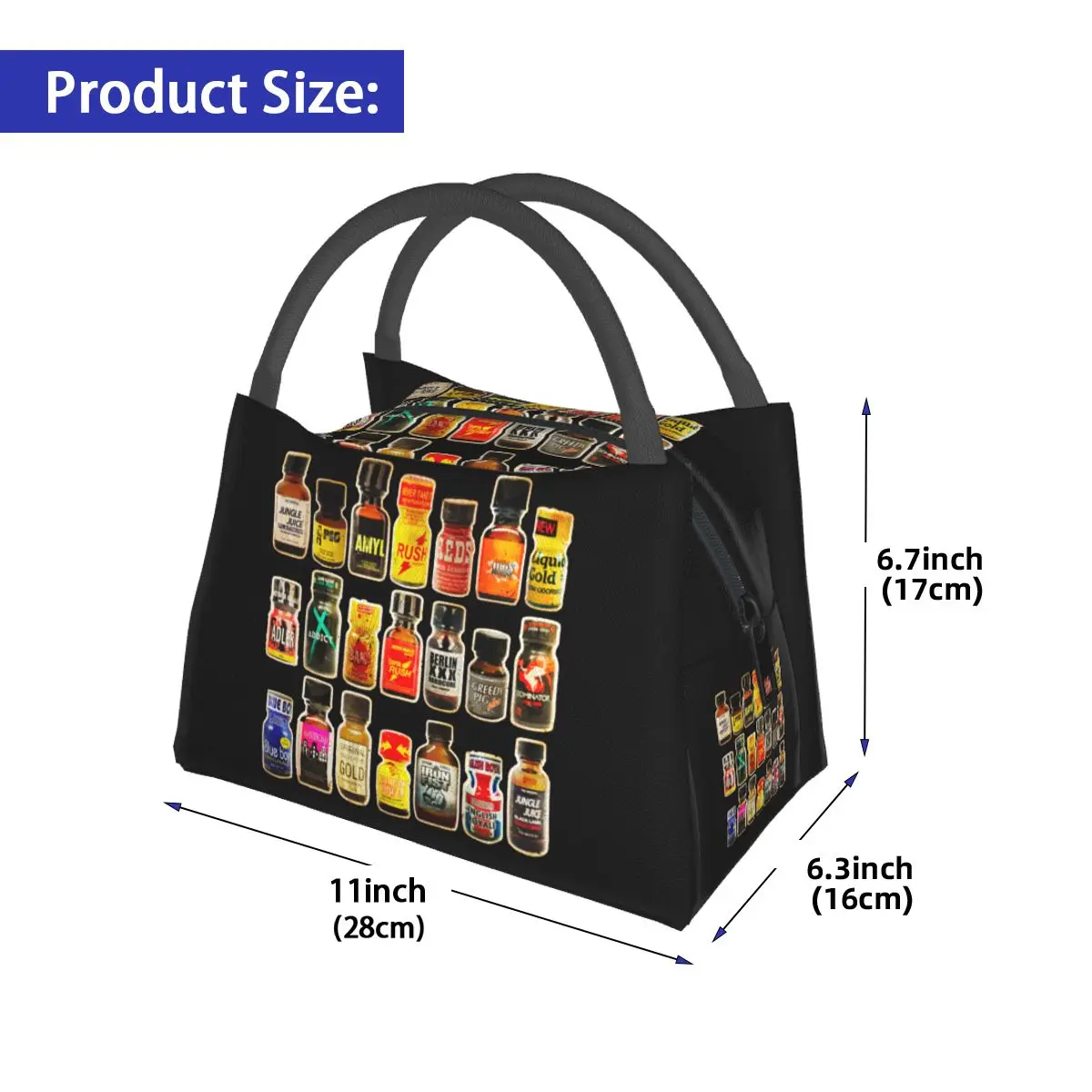 Poppers Bottles Gay Rush Jungle Juice Amyl Inhaler Insulated Lunch Bag for Women Kids Food Boxes Thermal Lunch Box Tote view 2