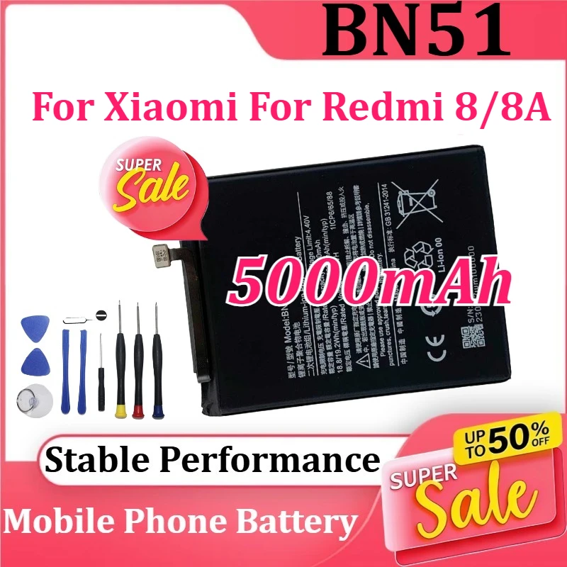 

BN51 5000mAh Mobile Phone Battery for Xiaomi for Redmi 8/8A for Redmi 8A DUAL High Quality Phone Replacement Batteries +Tools