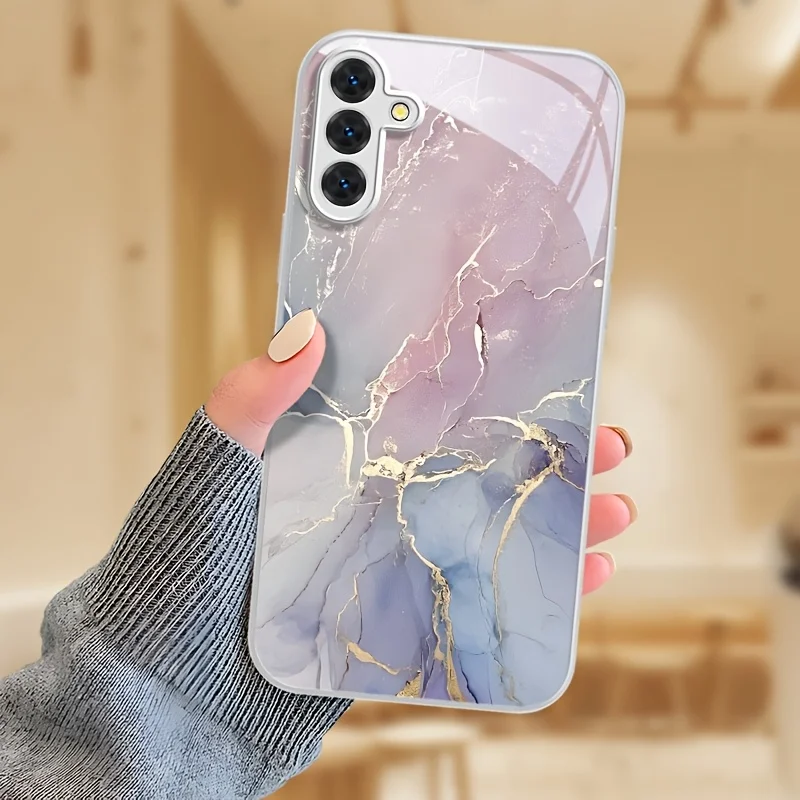 Light-colored marble patterns Tempered Glass phone case for Samsung Galaxy S26/S25/S24/S23/S22/S21 FE Ultra Plus Dropresistant