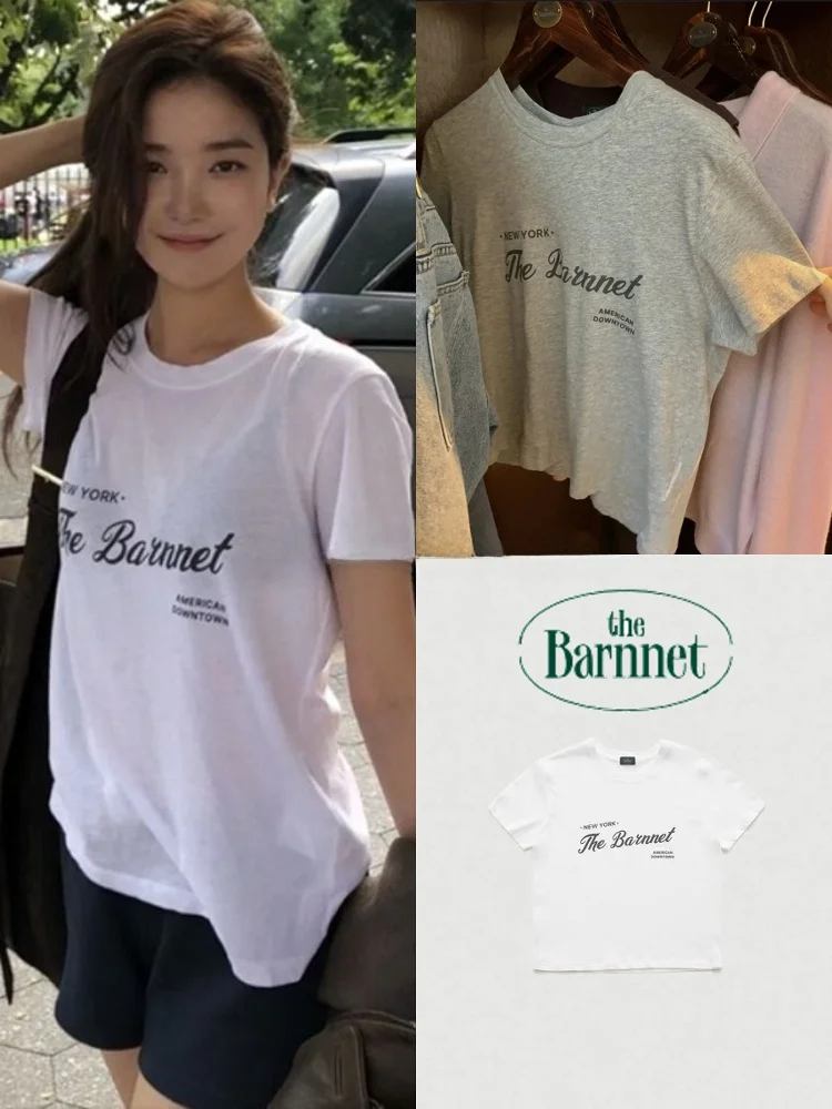 

Loose Casual Versatile New York Letter Print Short Sleeve T-Shirt Women's Commute Style round Neck Cotton 100% Regular Length