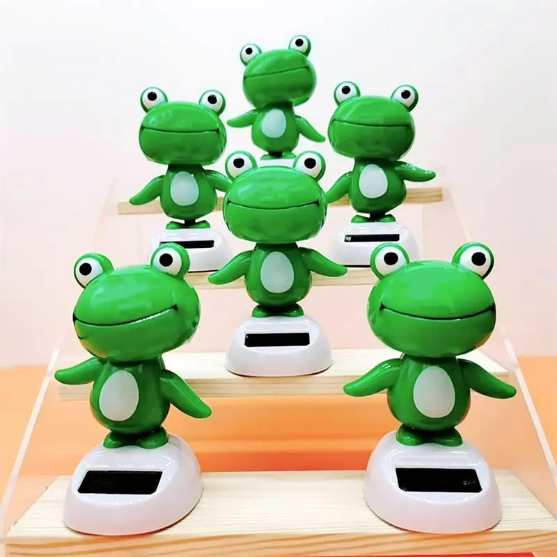 Cute Frog Car Solar Decorations Bobble Head Frog Solar Powered Head Shaking Car Interior Ornament Ornaments Dancing Accessories