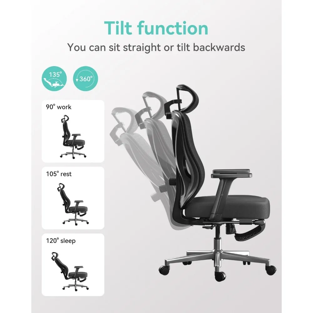 Ergonomic Office Chair, Desk Chair with Adjustable Lumbar Support and Height, Comfortable Mesh Computer Chair