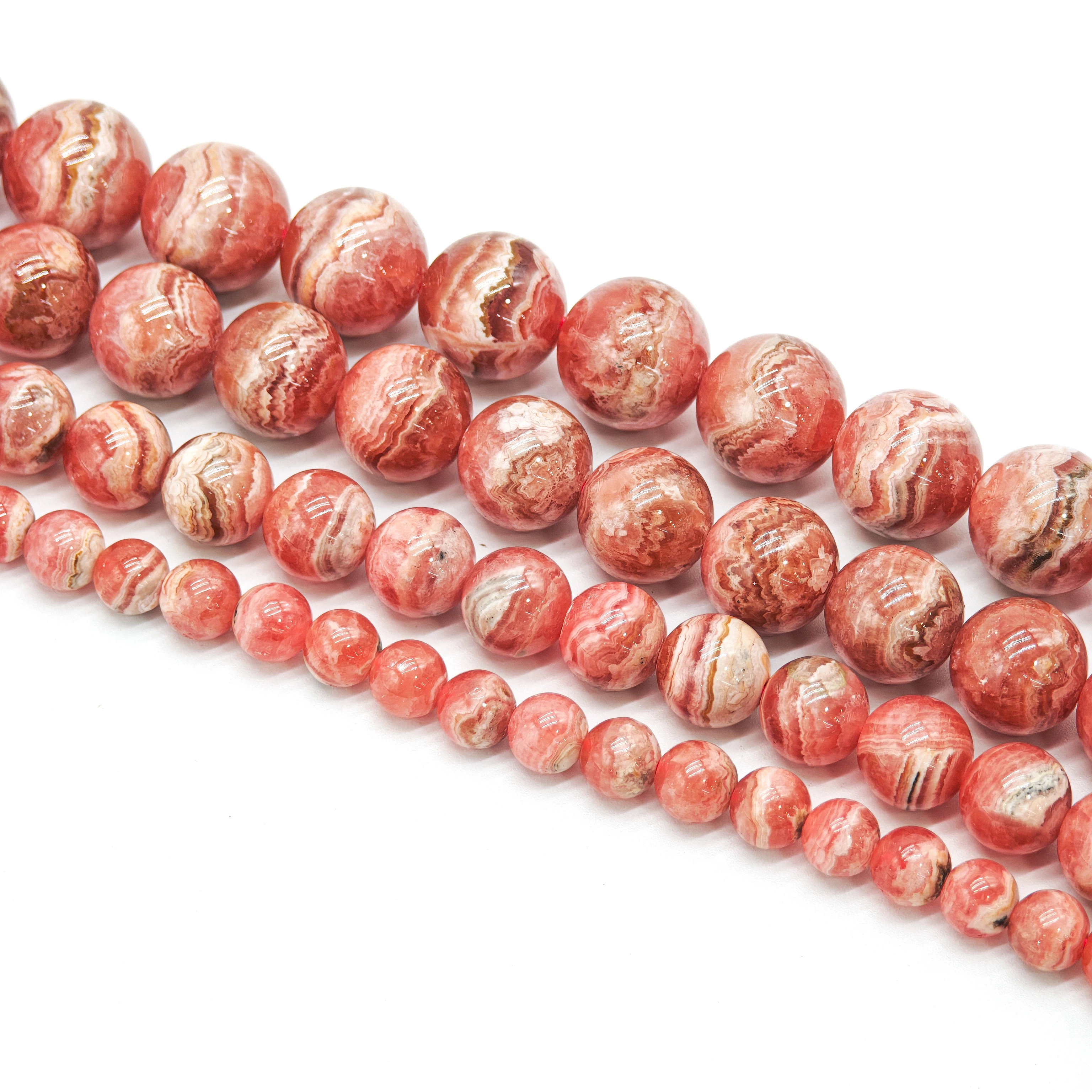 Top Quality Natural Rhodochrosite Round Loose Beads, Sizes 6/8/10/12mm, Suitable for DIY Jewelry Accessories, 15 Inch Strand