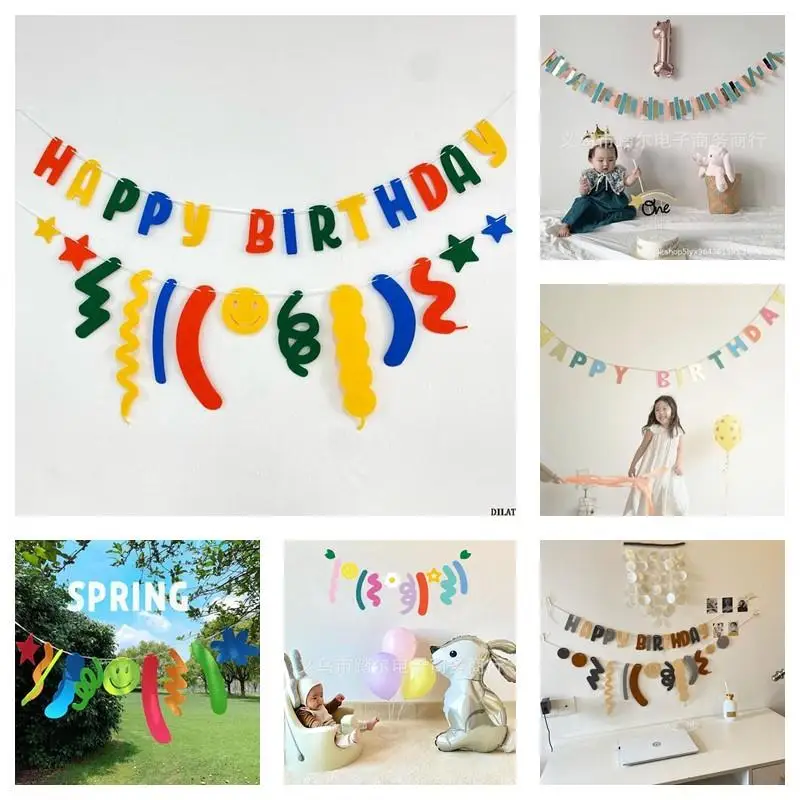 birthday ins decor birthday ribbon Flag Banner party birthday garland party photo prop decoration decor birthday Party Smile