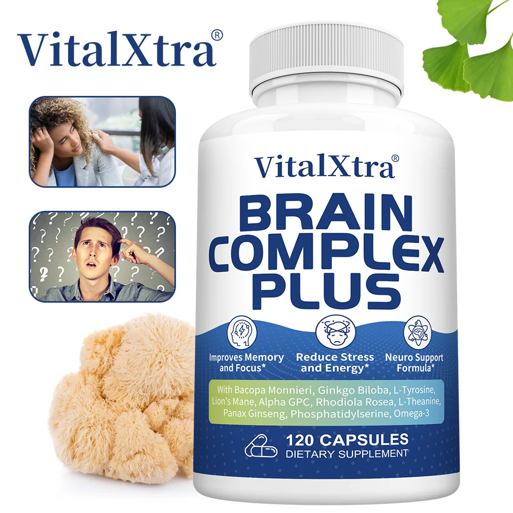 Brain Complex Capsules, Lion’s Mane, Bacopa Monnieri, Ginkgo Biloba, Enhance Memory and Concentration, Support Brain Health