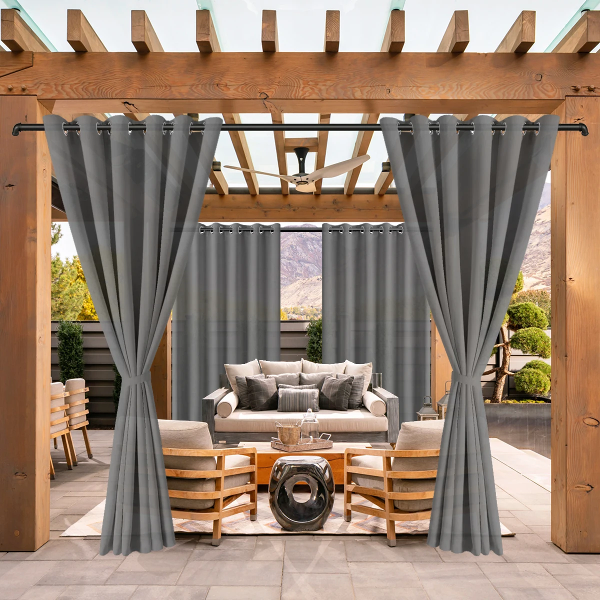 2PCS Outdoor Curtain, Suitable For Courtyard Waterproof, Weatherproof, UV-Proof Exterior Curtain, Suitable For Gazebo