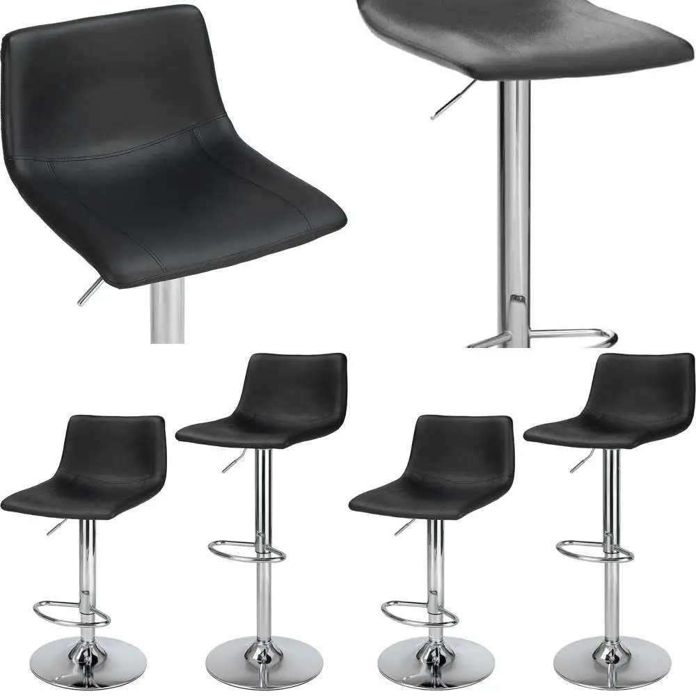 

Современные вращающиеся барные стулья из искусственной кожи, набор из 2 шт., высота стойки с подставкой для ног и L-образной спинкой, регулируемая высота для кухни, черный