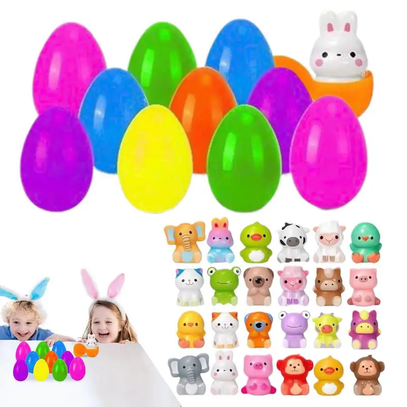 Prefilled Easter Eggs For Toddler 24 Pieces Easter Egg Stuffers Squeeze Animal Bright Soft Prefilled Squishy Small Animal