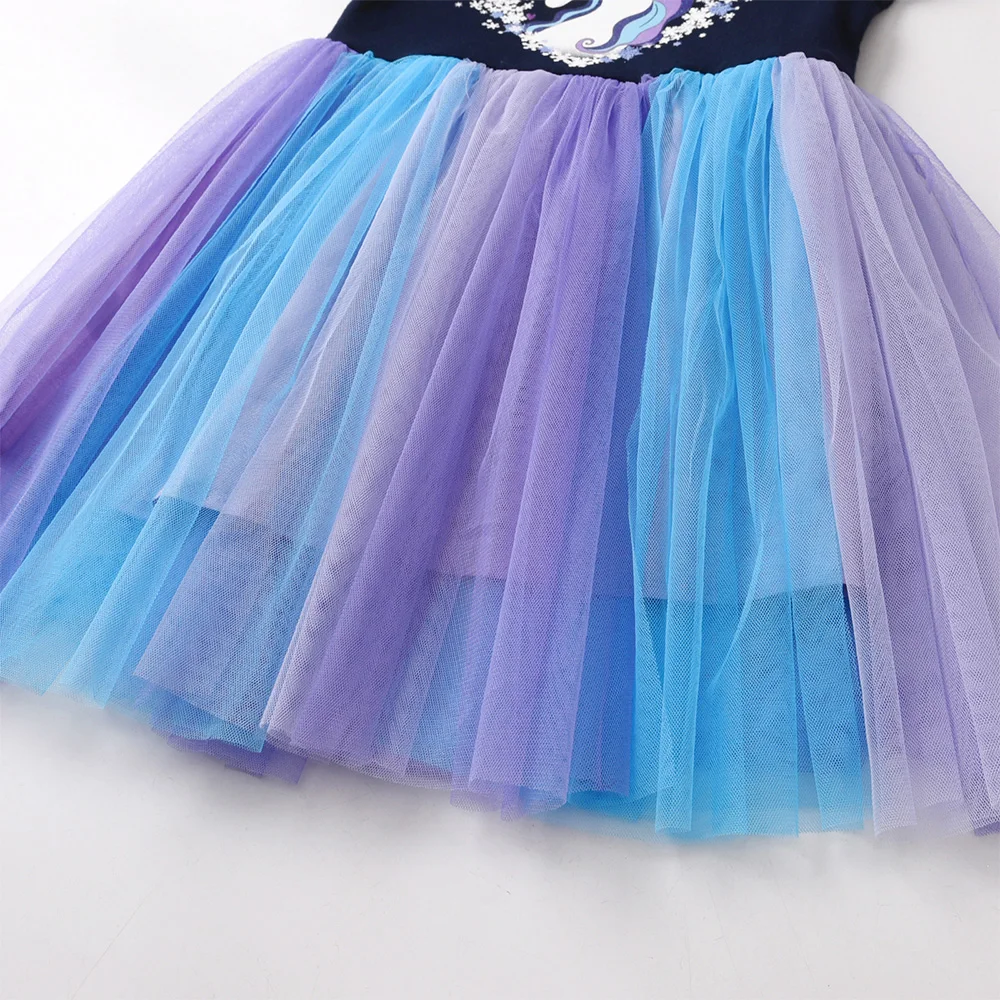 VIKITA Mädchen Prinzessin Geburtstagsparty Elegantes Kleid Kinder Langarm Rüschenärmel Herzform Einhorn Buntes Süßes Kleid – Detail 4