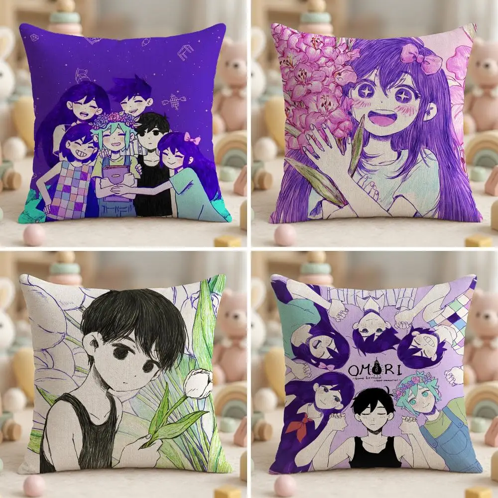 O-Omori Video Game Anime Dreamy Style Cushion Cover Soft Plush Fabric Double-Sided Printed Pillowcase for All Seasons Home Decor