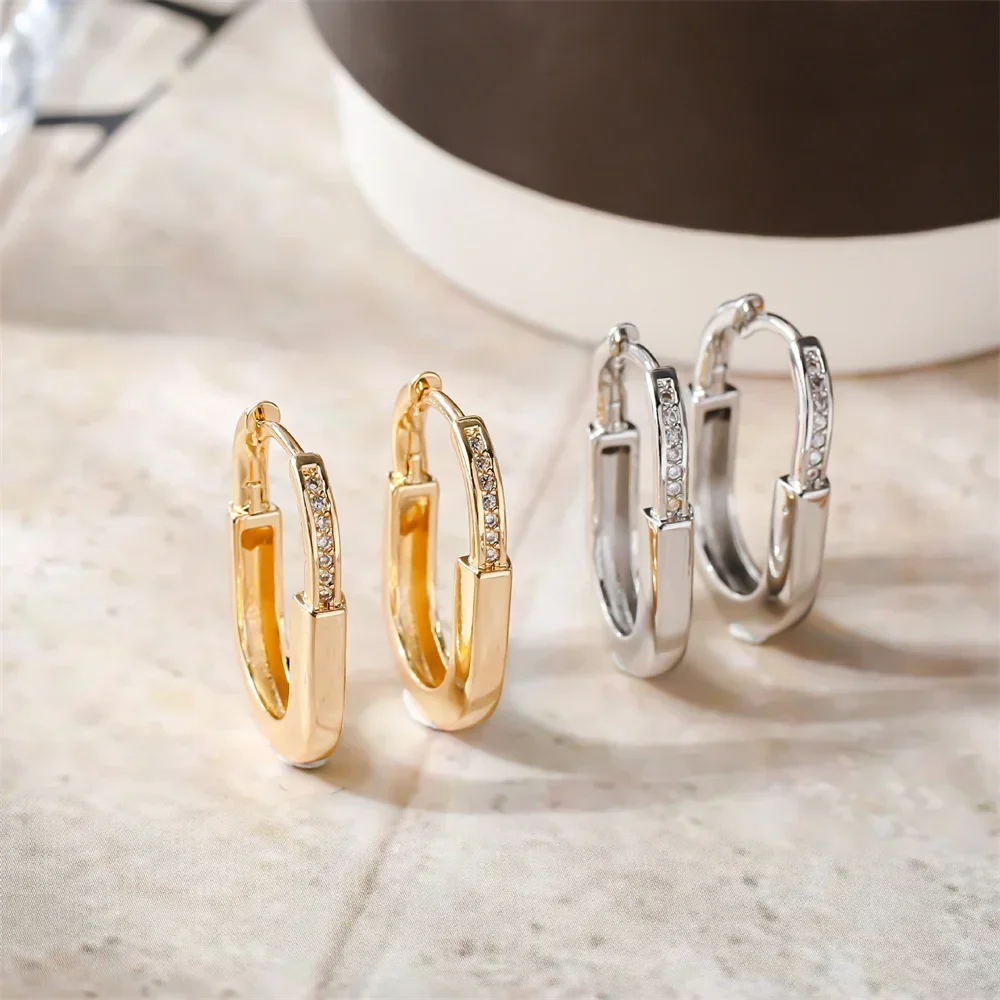 

Minimalist Small U Shaped Geometrc Hoop Earrings For Women Men Gold Color Zircon Tiny Ear Buckle Wedding Party Versatile Jewelry