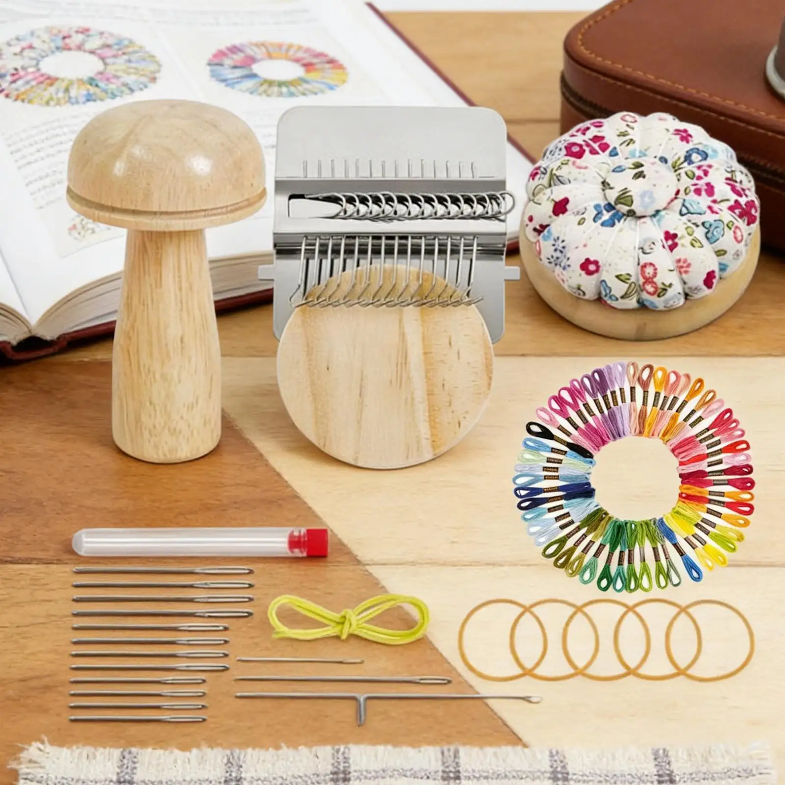 

Knit Patch Kit Weaving Tool Supplies with 14 Hooks 14 Needles 50 Colors of Thread Patch Mending Weave Kit for Beginner