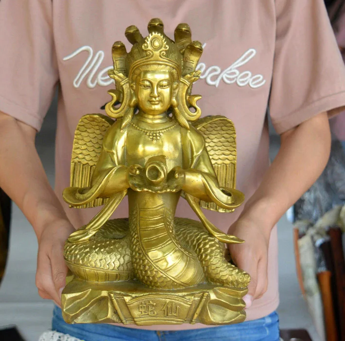 TOP GOOD  - Southeast Asia Thailand India HOME Temple Sea god Golden Snake Immortals Naga Brass FENG SHUI statue