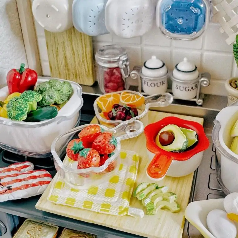 

4Pcs Miniature Dollhouse Fruit Washing Basket Set Realistic Tiny Vegetable Basin for DIY Doll House Kitchen Scene Decoration