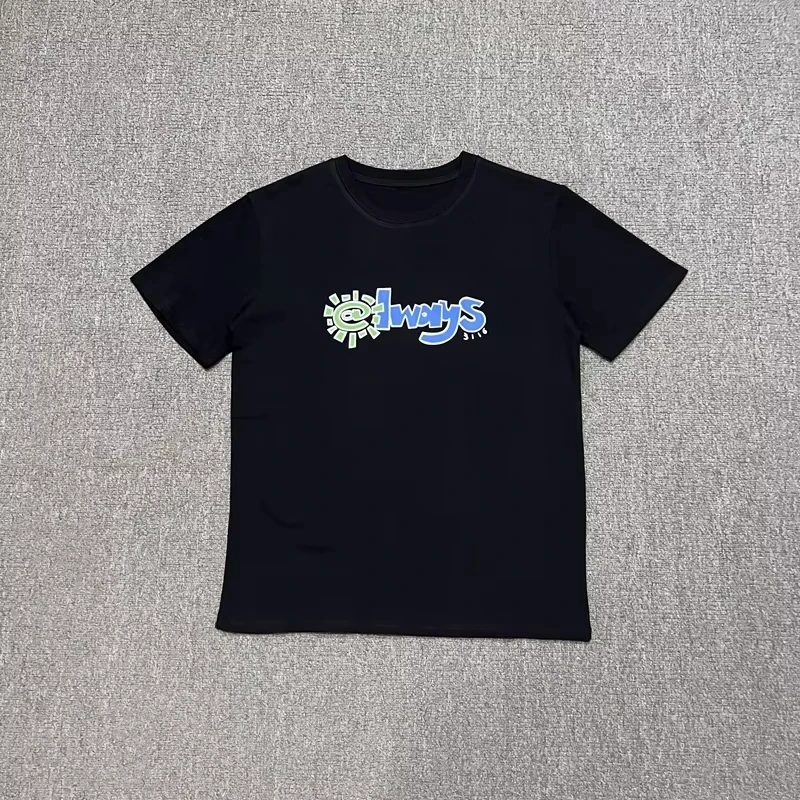 2025 نموذج جديد الصيف ADWYSD بصمة رسالة قصيرة الأكمام القطن الرجال والنساء الصدر طباعة الشمس لفة موضة جديدة B