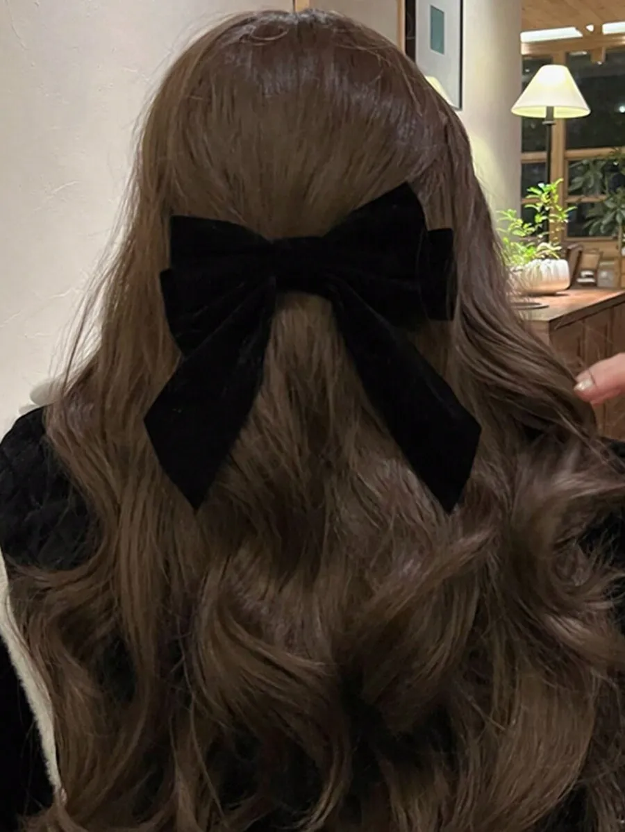 

Black Velvet Bow Hair Clip Claw For Women Daily Styling Elegant Accessory