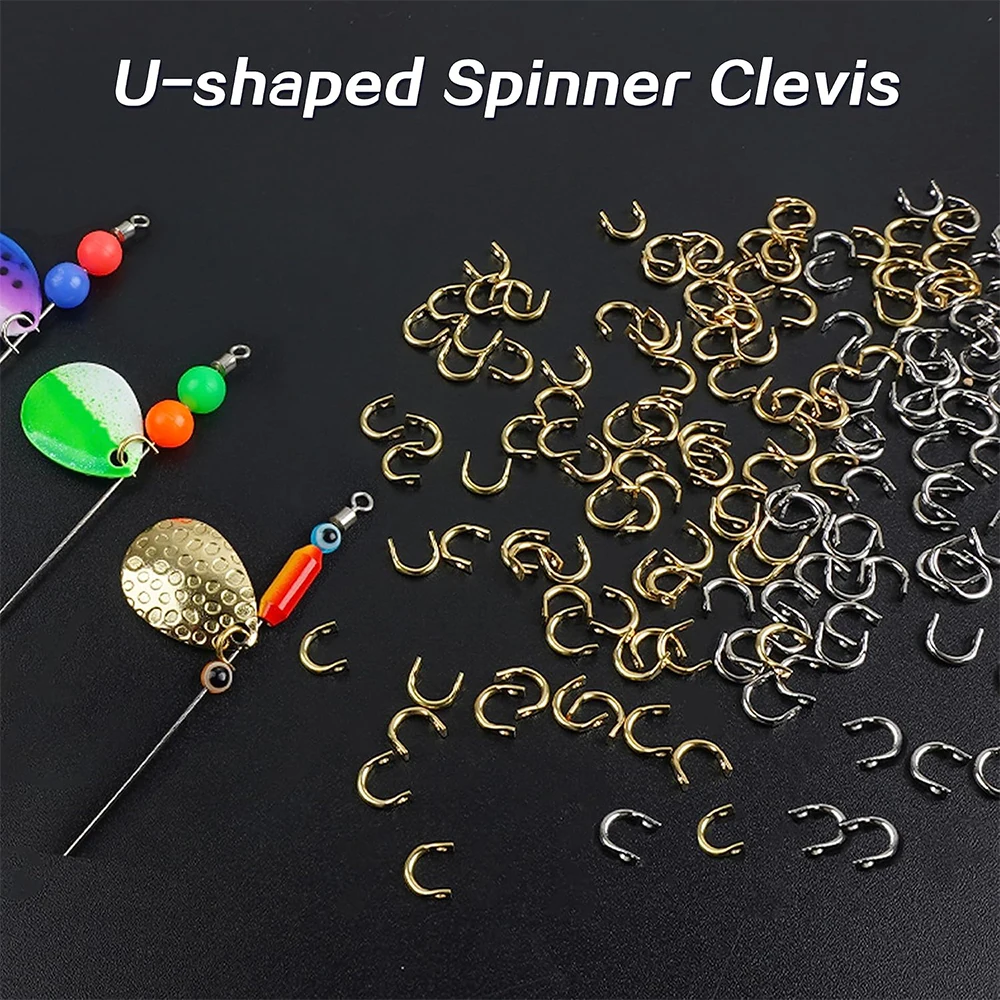300Pcs Quick Change Spinner Clevis Brass U-Shaped Fishing Clevis Easy Spin Spinner Blade Clevis for Lure Making Spinnerbait