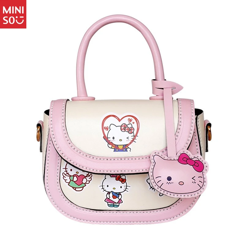 Kit DIY Tas Selempang Hello Kitty Miniso, Set Kerajinan Rajut Tangan dengan Cinnamoroll