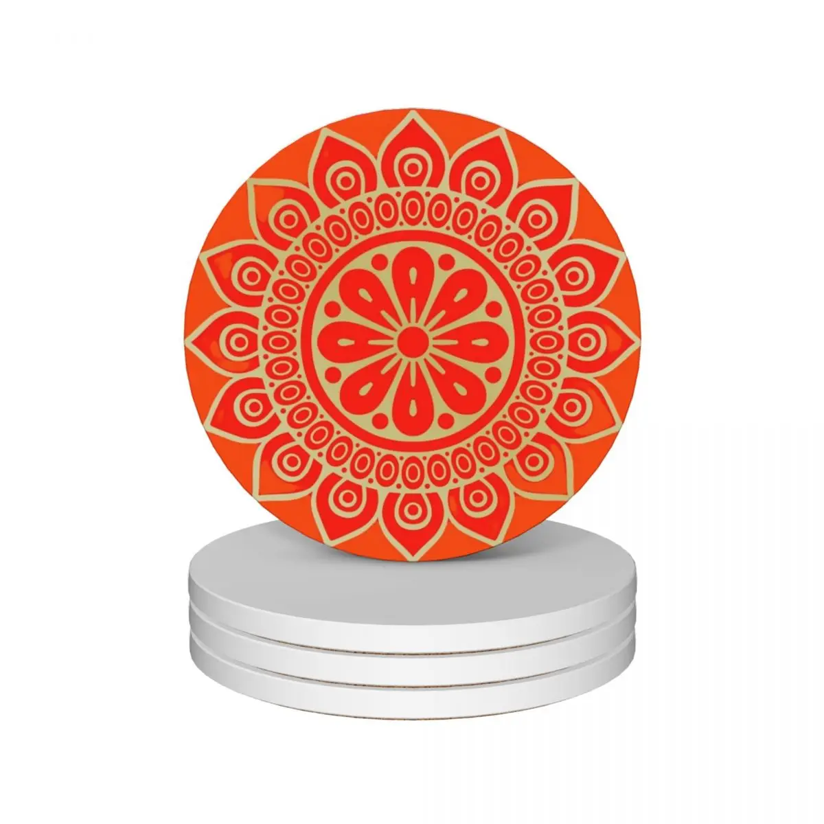 

Mandala orange Ceramic Coasters (Set of 4) black for coffee mugs for table cute kitchen supplies Coasters