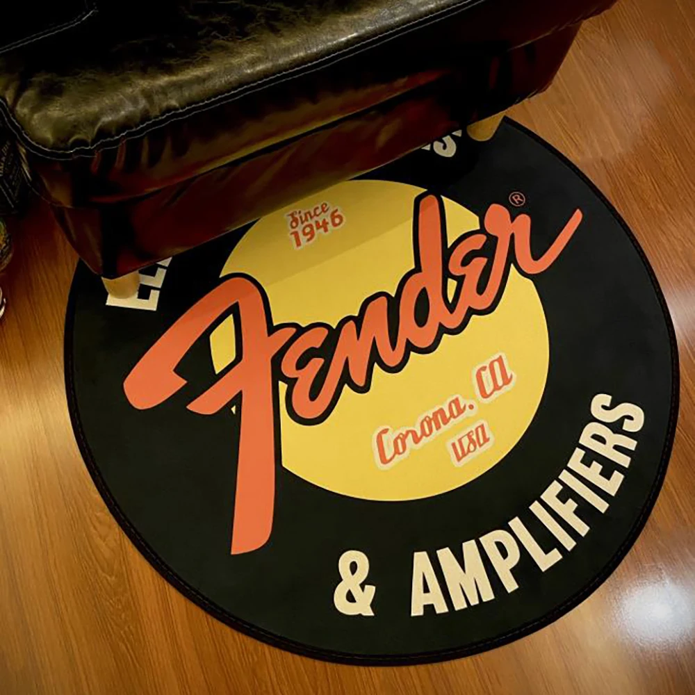 Fender Guitar Round Carpet Rock Floor Mats Flannel Printed Area Rug Sound Insulation Pad for Music Room Bedroom Home Decor