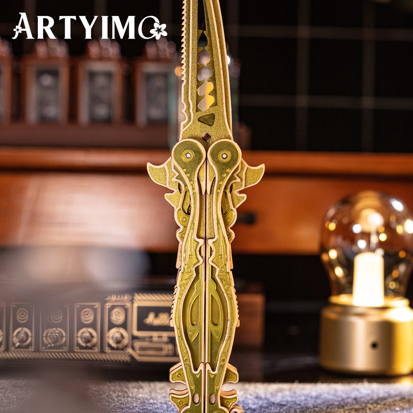 ARTYIMO Golden Feather 3D Wooden Puzzle DIY Assembly Kit, Brain Teaser, Desk Decor, Christmas Halloween Birthday Gift