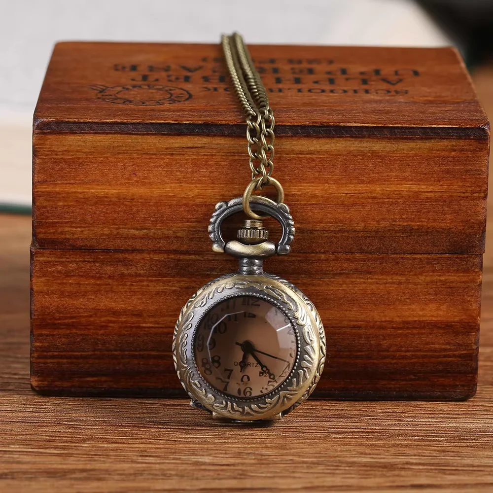 

6046Retro brown open cover small pocket watch glass pocket watch ladies men's children's accessories
