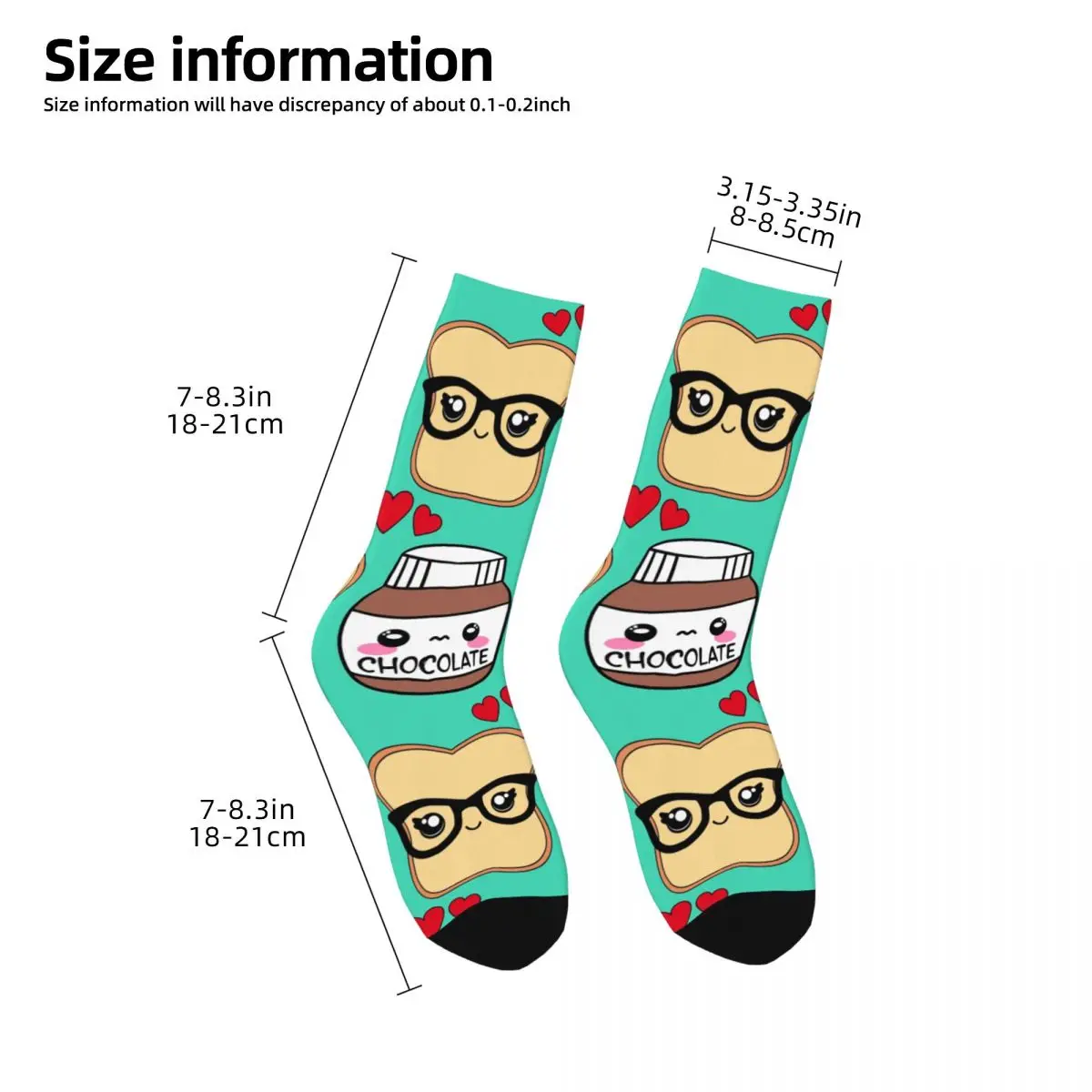 Foods Nutella Cartoon Chaussettes pour hommes et femmes, coupe-vent, belles chaussettes, adaptées à toutes les saisons, cadeaux en élasthanne