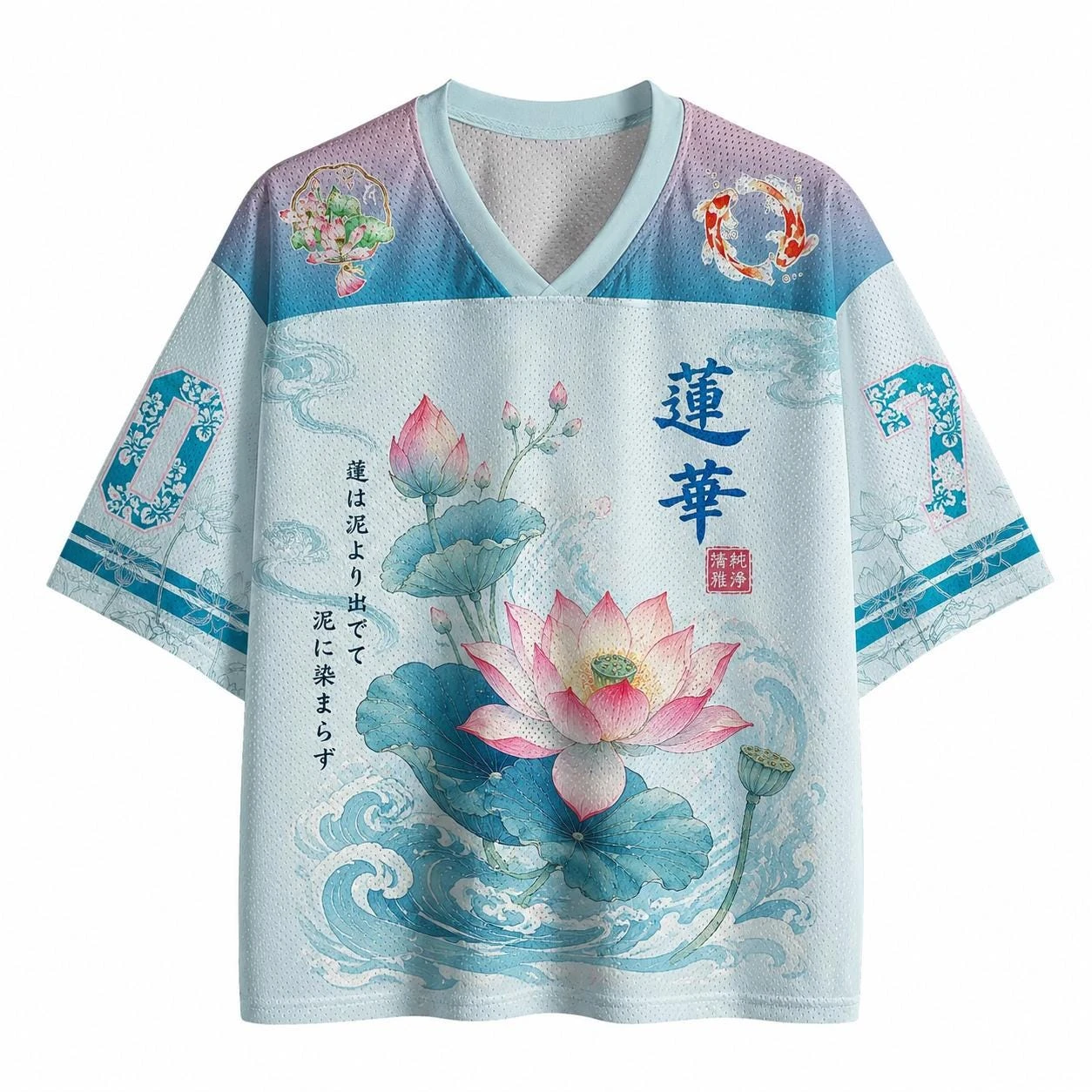 Sommermode, neuer Stil, trendiges, schönes Lotusblüten-Design, 3D-Druck, Outdoor-Freizeit, Fitness-Stil, V-Ausschnitt, T-Shirt, groß – Detail 4