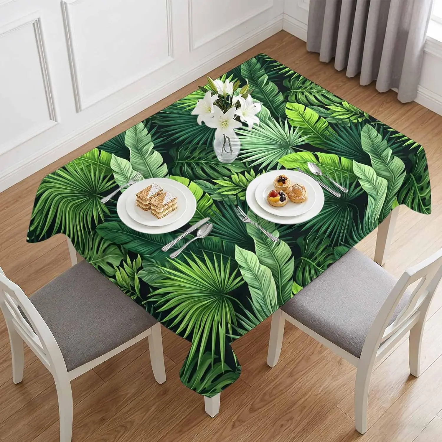 Watercolor Green Leaves Rectangle Tablecloth Home Decor Summer Tropical Palm Leaf Plants Kitchen Dining Table Cloth Party Decor