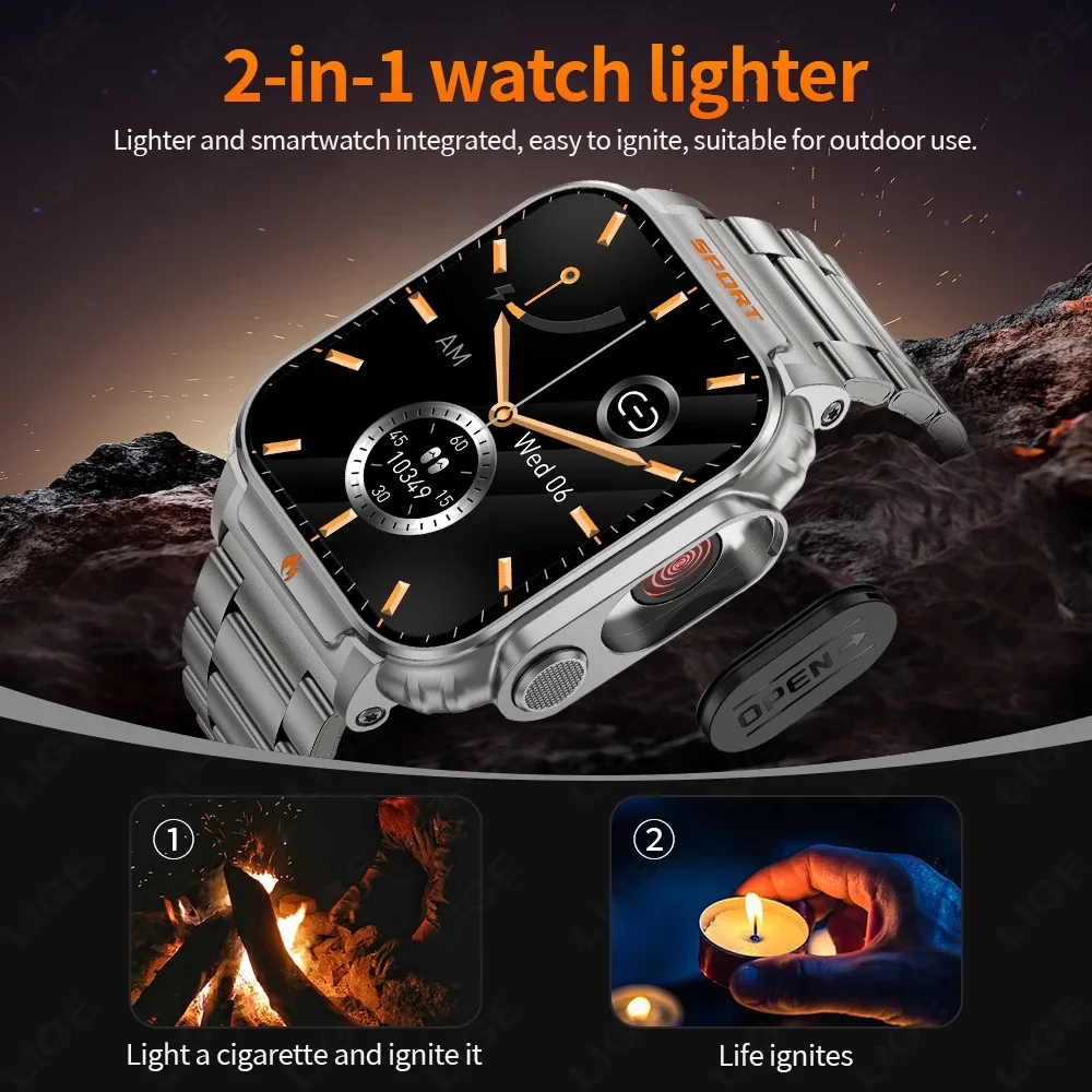 LIGE Lighter Smart Watch Outdoor Sport 500mAh Large Battery Waterproof Bracelet The Cigarette Lighter Smartwatch For Android IOS