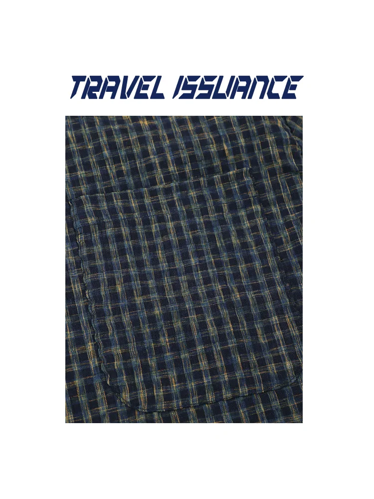Travel Issuance Plaid Print Retro Texture Loose BF Short Sleeve Shirt Men Women Casual Style Breathable Cotton Polyester Blen...