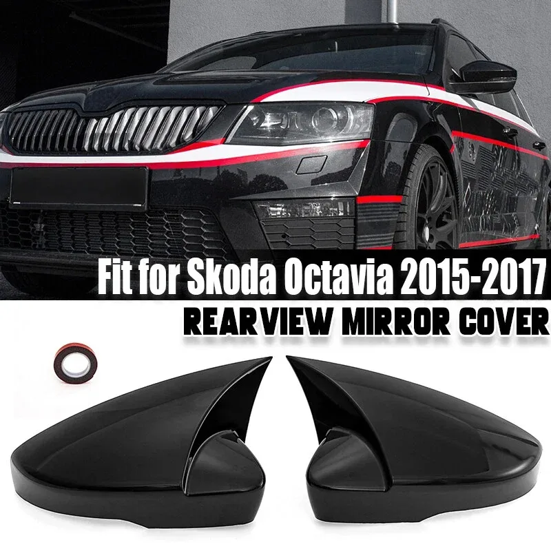 

2PCS Car Rearview Side Mirror Cover Wing Cap Rear View Case Trim Sticker For US Skoda Octavia 2013-2019 For VW T-ROC 2017-2019