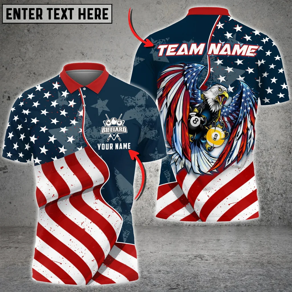 Personalized Billiard Ball Eagle Flag Team Name Player 3D Printed Fashion Men's Polo Shirt Summer Unisex Casual Polo shirt WK145