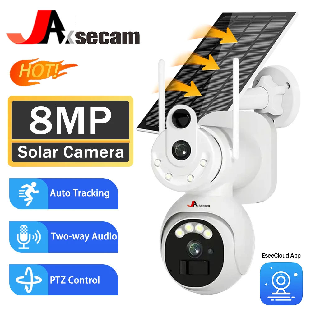 

8MP UHD Dual Screen Solar WiFi Camera 4K Outdoor Dual Lens Full Color PIR Detection Human Auto Tracking Solar Security Camera