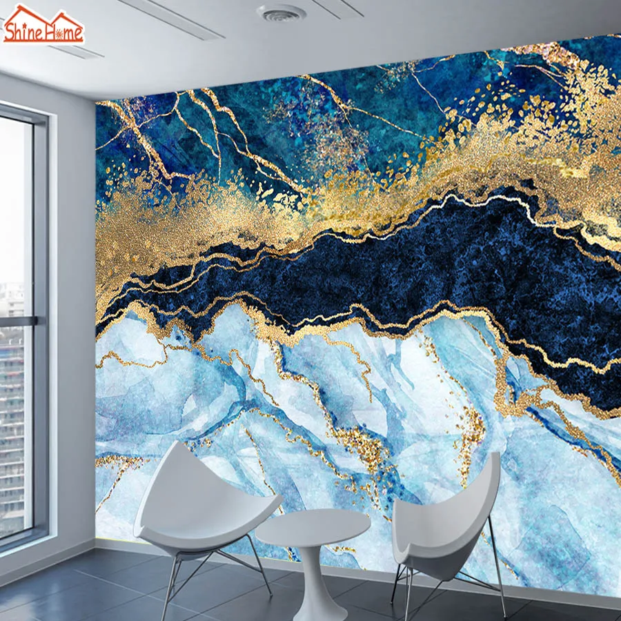 Customized products Abstract Blue Marble 3d Glitter Gold Wallpaper Living Room Improvement Mural TV backdrop bedroom restaurant