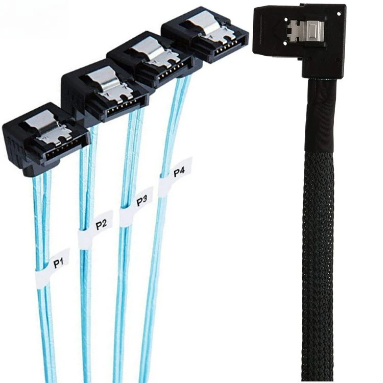 Mini SAS SFF-8087 36P الانحناء الأيسر إلى SATA 90 درجة خادم عالي السرعة قرص بيانات محرك طول الكابل اختياري 0.5 متر 1 متر