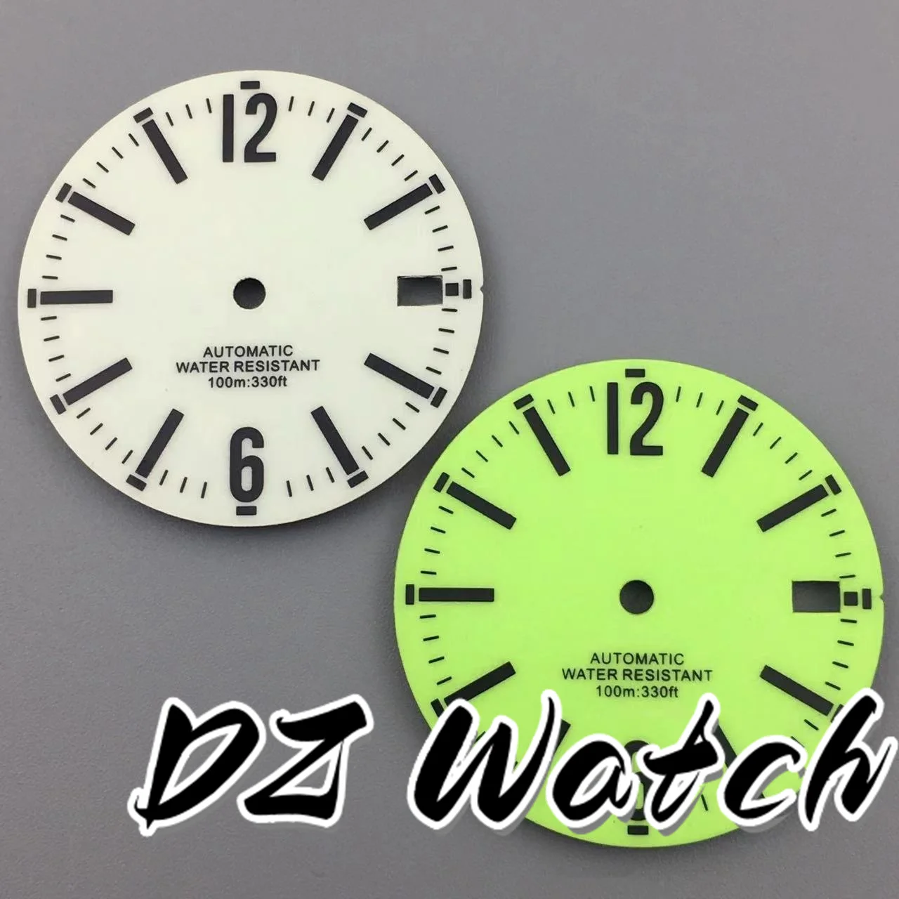 DZ 29mm Watch dial white fluorescent green dial with Super green luminous FIT NH35 NH36 movement with 3 o 'clock and 3.8 crown