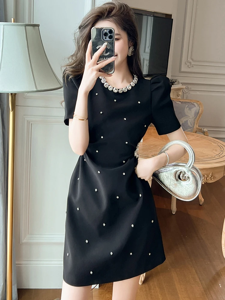 Robes noires brillantes évidées pour femmes, taille découpée, robe courte, robe de soirée de banquet, Sweet Lady, élégante et éducative, défilé de mode